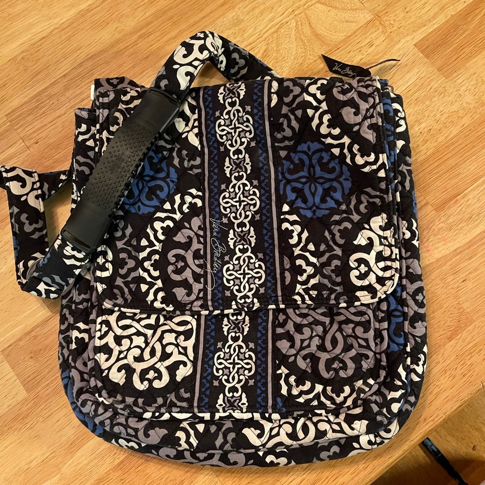Vera Bradley blue, gray & off white messenger bag